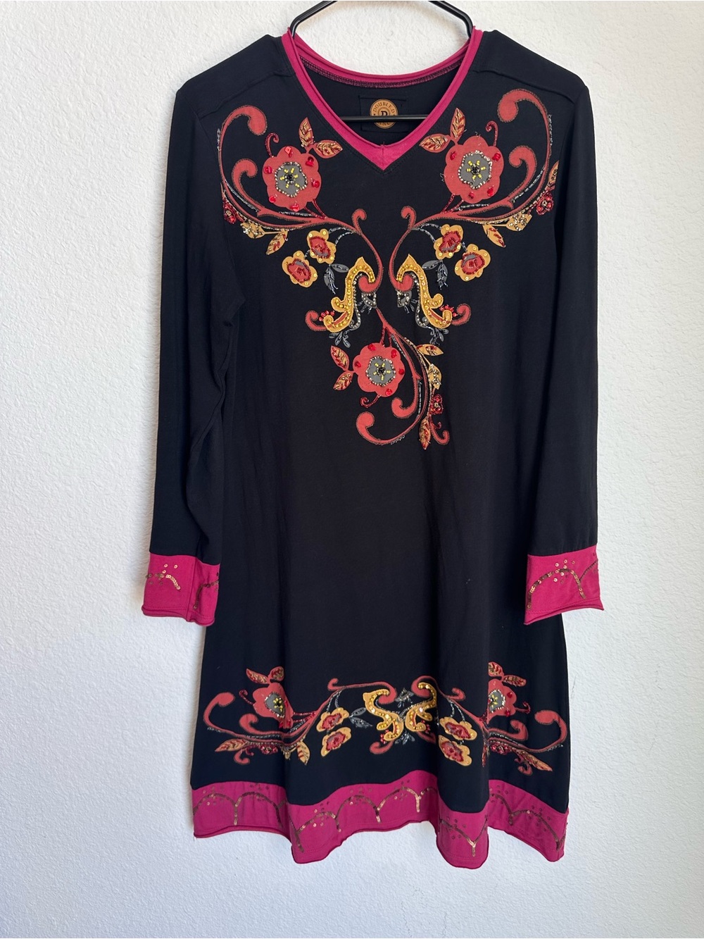 Double D Ranch‎ womens dress long sleeves beaded black midi size Small